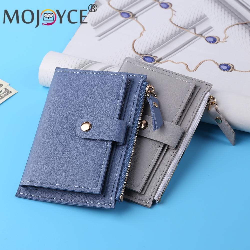 Fashion Women Solid Color Multi Slot Credit Card Holder Portable PU Leather Mini Coin Purse Multifunction Zipper Wallet