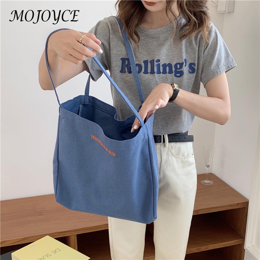 Fashion ladies shoulder bags canvas embroidery letters pure color large capacity shopping bags travel bag