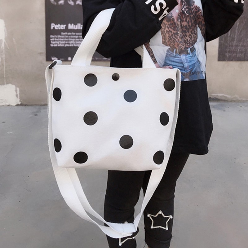 Fashion Vintage Women Canvas Handbags New Arrival Female Casual Polka Dot Zipper Simple Shoulder Bags