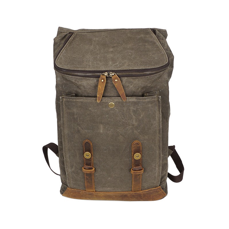 Men's vintage backpack ole waxed leather canvas shoulder bag trend leisure bag waterproof women bag 14 inch laptop backpack travel