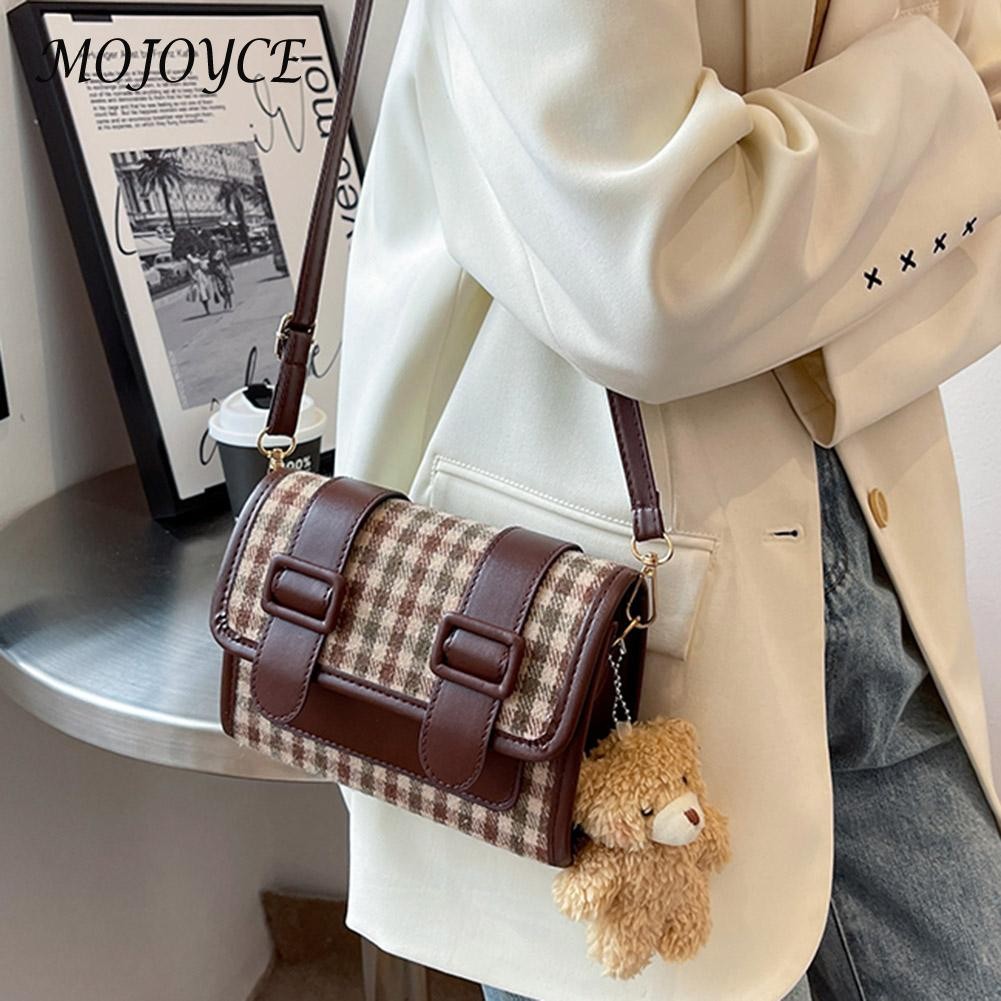 Women Flap Houndstooth Crossbody Tote Female Small Lattice Tending Bag Reusable Storage Handbag For Women