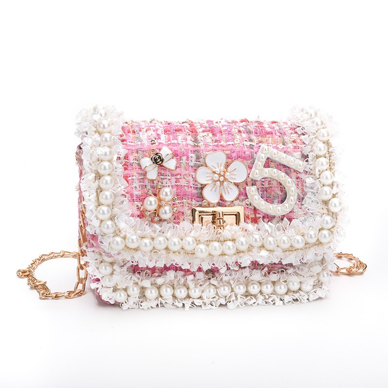 Korean Style Women Woolen Cross Body Handbags Cute Girls Princess Purses And Handbags Baby Pearl Clutch Purse