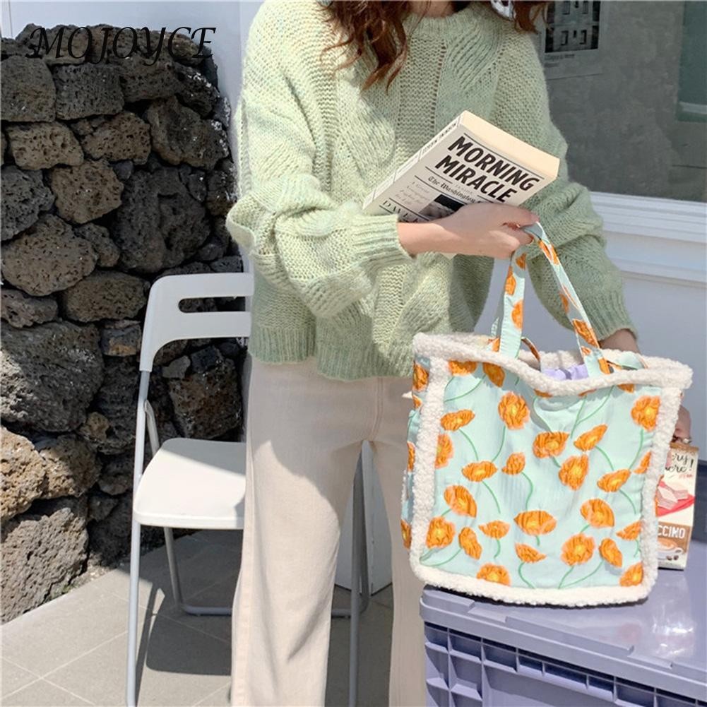 Female retro fluffy embroidery flower bag jacquard canvas square garment bags crossbody bag for Christmas gifts