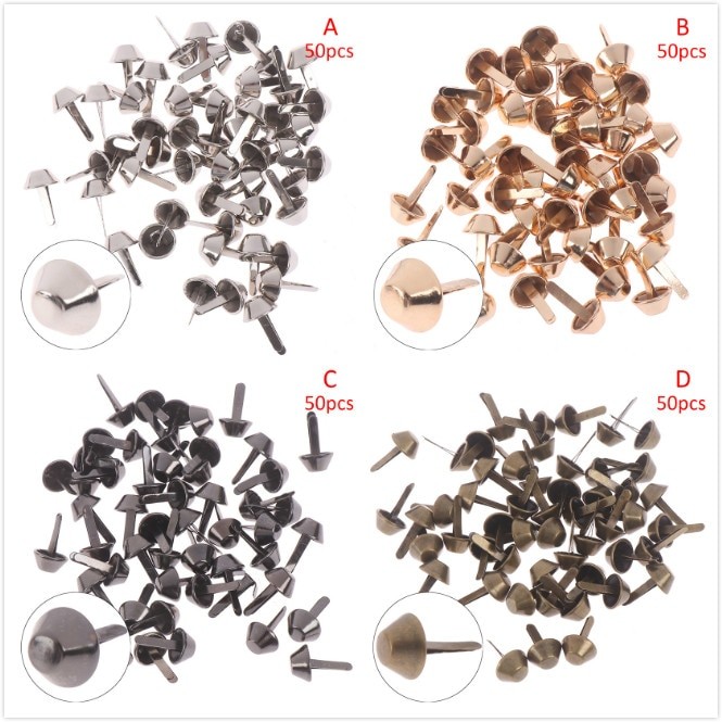 50pcs Punk Rock Rivets 12mm Metal Crafts Purse Feet Rivets Studs Pierced For Purse Handbag Leather Bag DIY Accessories