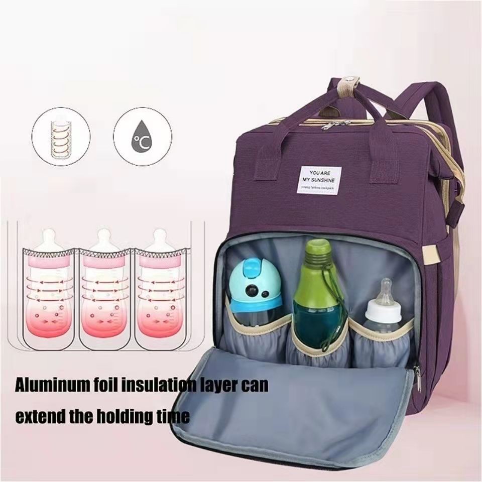 2020 New Woman Portable Folding Bed Light Diaper Backpack Large Capacity Multifunctional Leisure Double Shoulder Nappy Bag