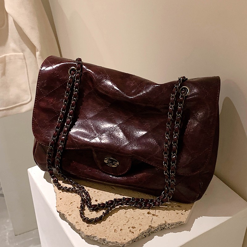 New Fashion 2022 Women Handbag Retro PU Leather Chain Shoulder Bags Large Capacity Casual Bags Designer Style For Girls