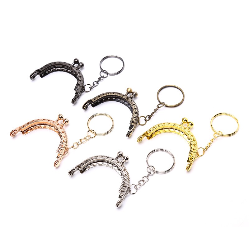 1pc 5cm Coin Purse Metal Frame With Keychain DIY Arc Frame Kiss Clasp Lock