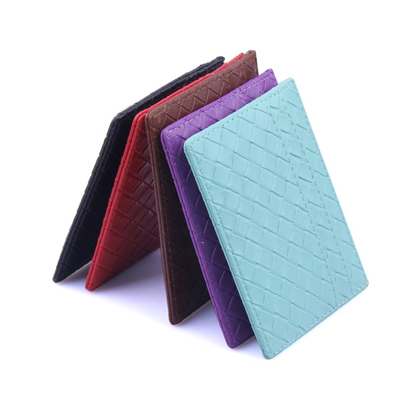 Male and female card case solid color business ID card holder woven style ultra-thin wallet PU leather handmade purse handbag