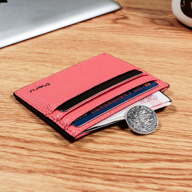 Slim Ultra-thin Wallet PU Leather Bank Credit Card Holder Short Coin Purse Black Oil Edge Card Bag Lychee Pattern Cash Clip