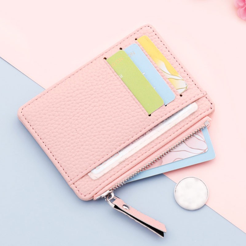 Women Ultra Thin Card Holder PU Leather Unisex Zipper Business Card Case Men Credit Cards Small Wallet Credit Card Organizer