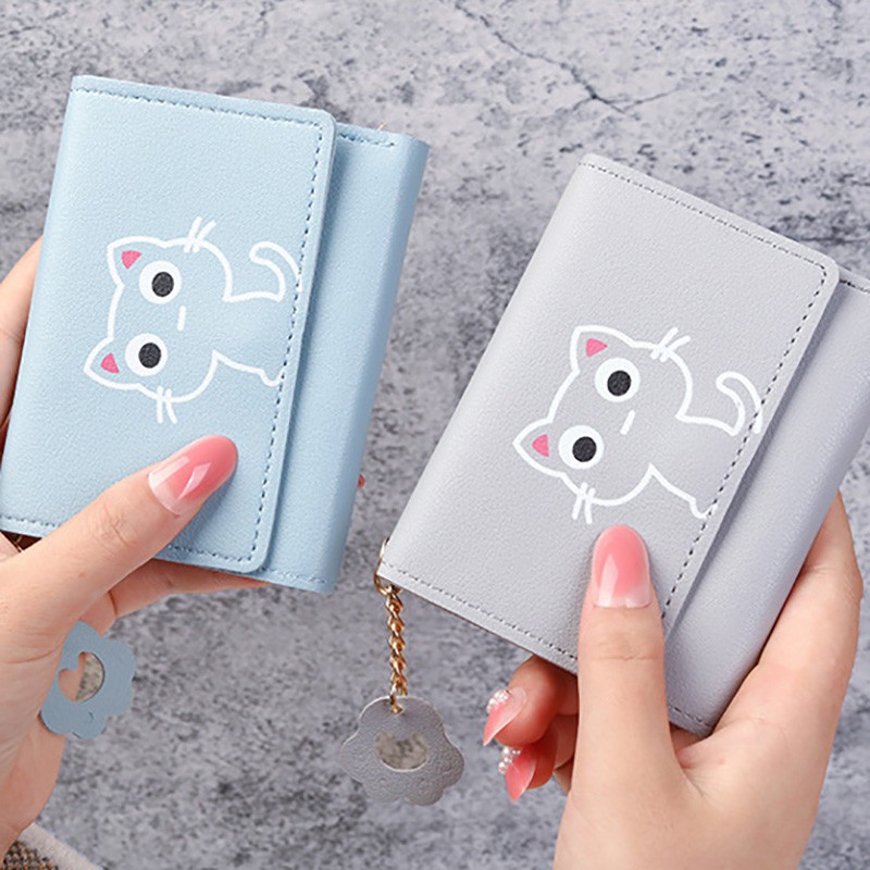 Women Wallet Cute Cat Print Small Wallet Leather Small Wallet Girls Money Bag Card Holder Ladies Female Hasp ID Card Holder Card Holder