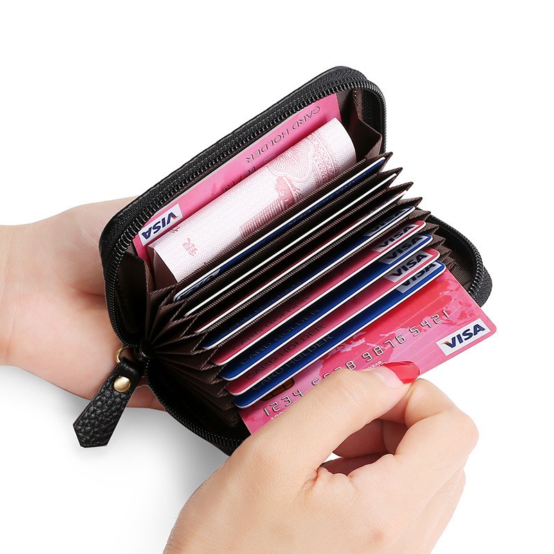 Men Business Card Holder Women Credit Card Holder Genuine Leather Bank Card Case Casual Zipper Wallet Rfid Coin Purse