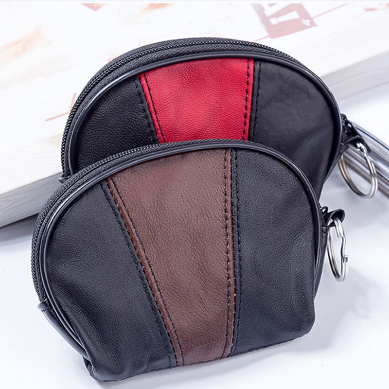 New Fashion Genuine Leather Wallet Semi-circular Splicing Zipper Coin Purse Key Holder Storage Money Pouch Cash Pocket Clutches