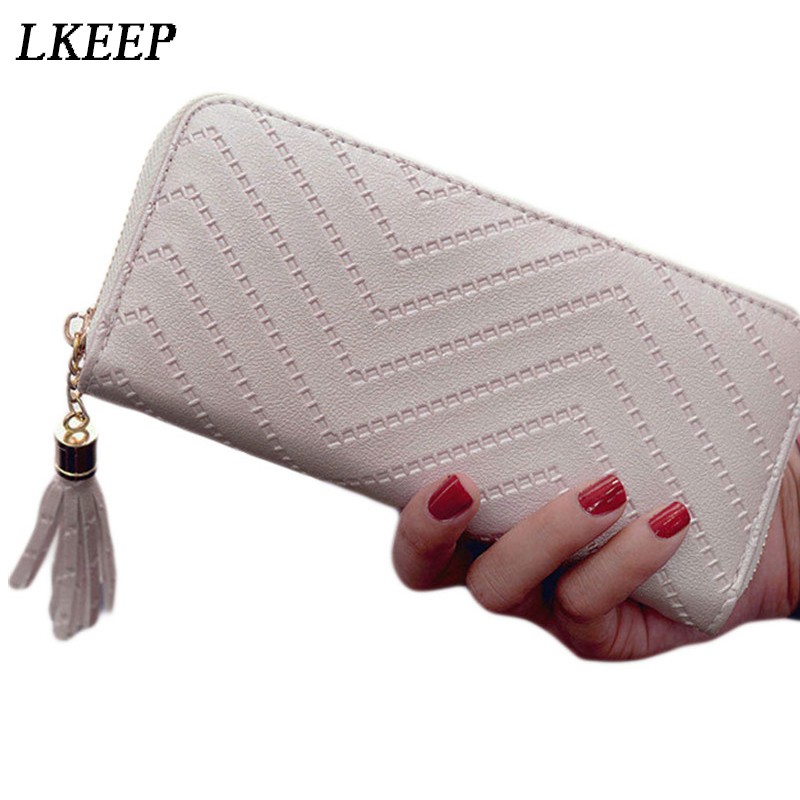 Women Long Wallets Clutch White High Quality Leather Tassel Ladies Zipper Bag Phone Coin Cash Receipt Card Holder