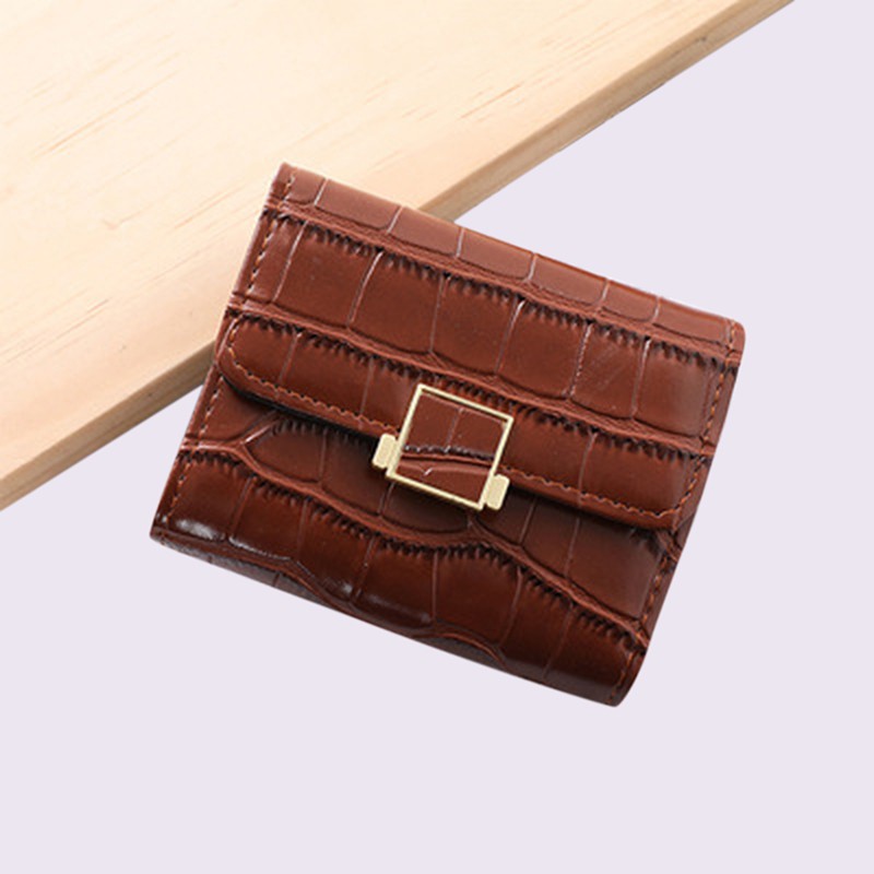 Leather women's wallet female short retro three-fold folding student version simple multi-card crocodile pattern coin purse