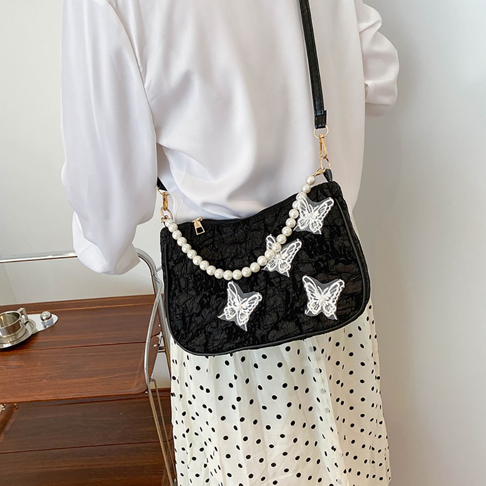 Retro Handbag 2022 Spring Butterfly Print Women Shoulder Bags Pearl Chain Handbags Female Crossbody Messenger Clutch Bags