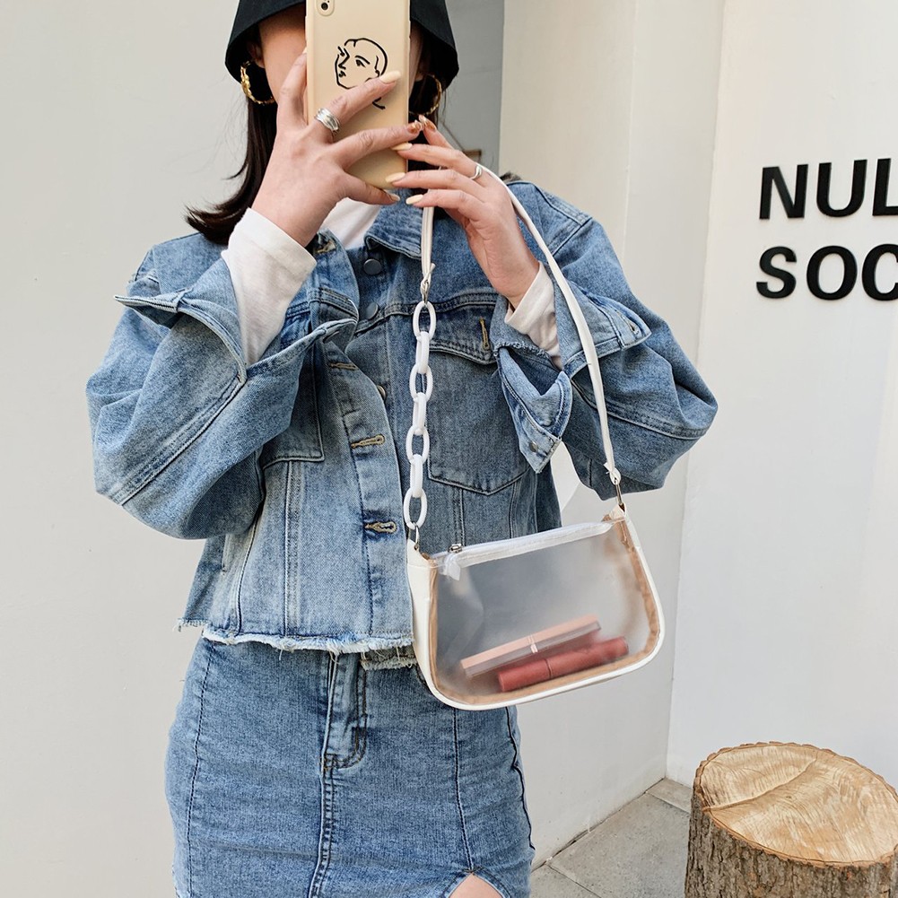 Summer Women Transparent Jelly Bag Female Hobos Beach Shoulder Bags Candy Color Ladies Underarm Bag Ladies Purse Tote Handbag