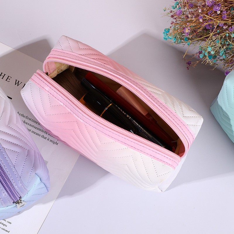 1PC Gradient Color PU Leather Cosmetic Bag For Women Zipper Travel Cosmetic Bag Large Female Waterproof Make Up Pouch Necessities