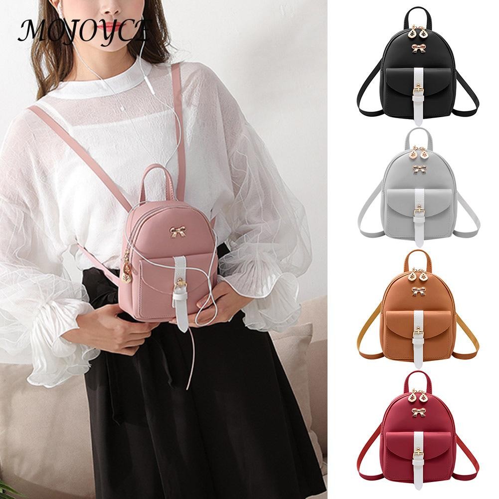 Women Backpacks Contrast Color Soft Handle PU Leather Small Shoulder Messenger Bag Daily Shopping Handbag