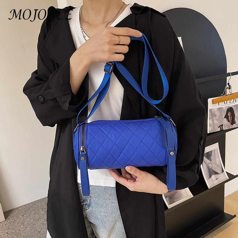 Diamond Lattice Leather Cylinder Pillow Bag Fashion Women Shoulder Bag Female Casual Chain Designer Handbags