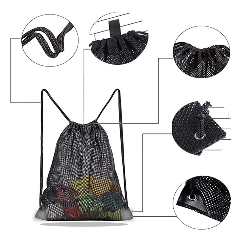 Heavy Duty Drawstring Mesh Bag Beach Sports Equipment Storage Bag Swimming X7YA