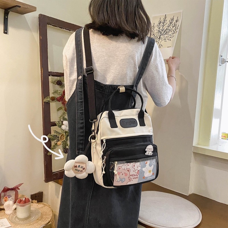 Cute Korean Style Small Backpack Women Girls Casual Nylon Messenger Bag Lightweight Zipper Cute School Bookbag Travel Bag