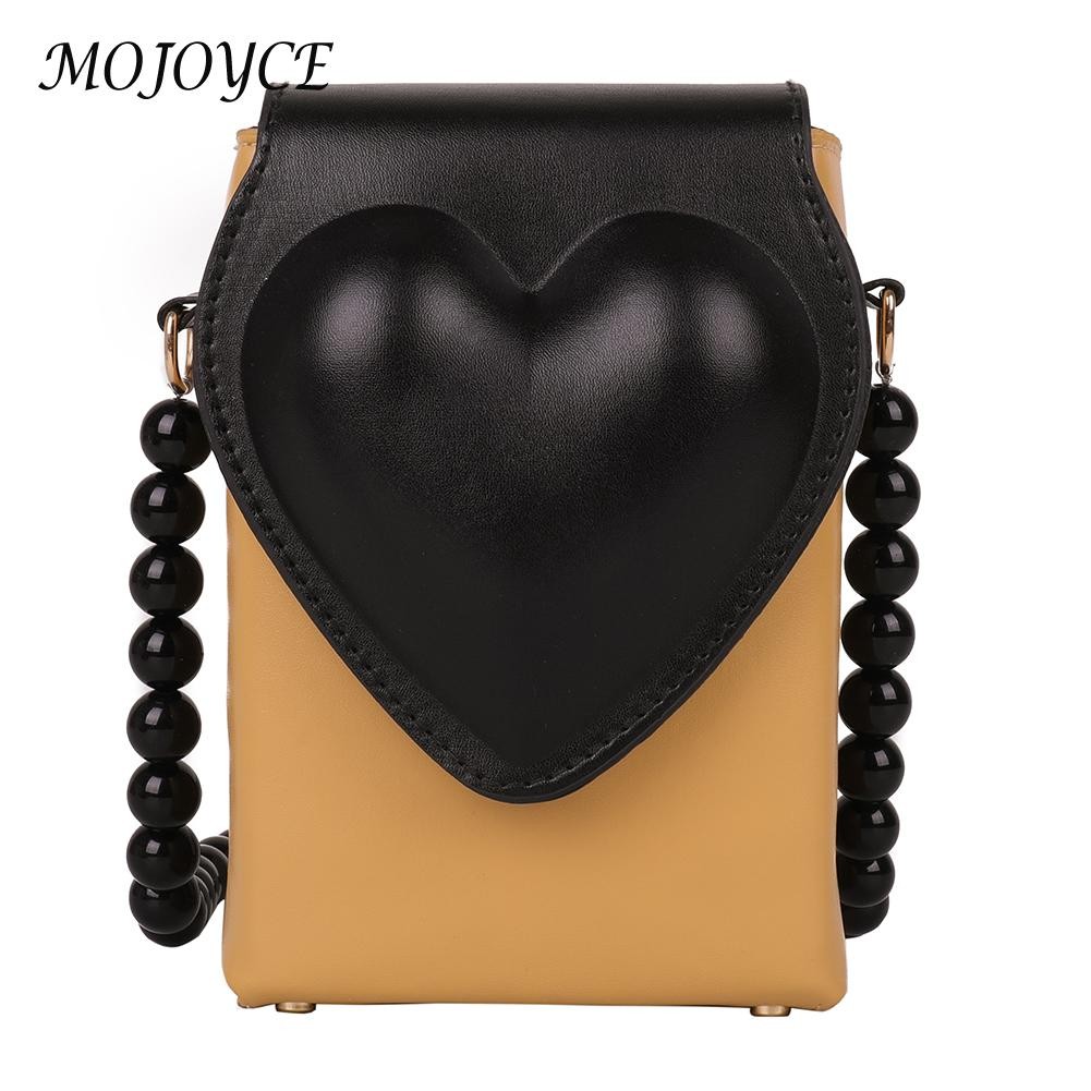 Fashion Heart Flap Bead Strap Shoulder Bag for Women PU Leather Female Bags for Ladies Women Outdoor Shopping