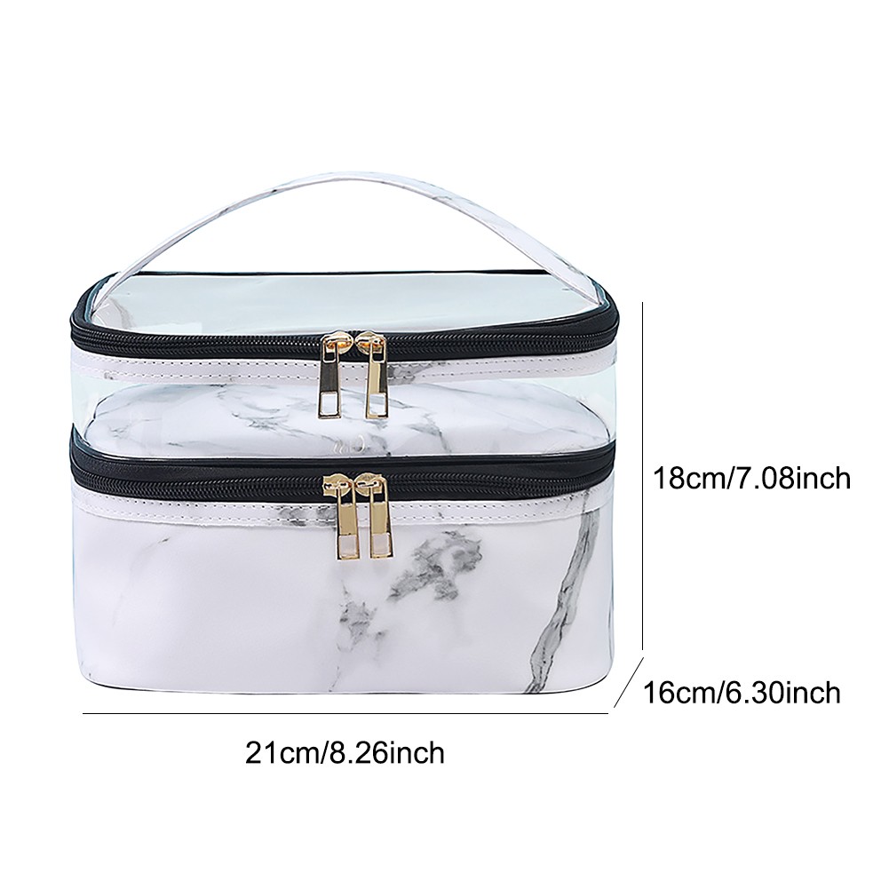 Makeup Bag Double Layer Cosmetic Case Travel Organizer Lipsticks Storage Reusable Marble Fashion Toiletry Clear Handbag Zipper