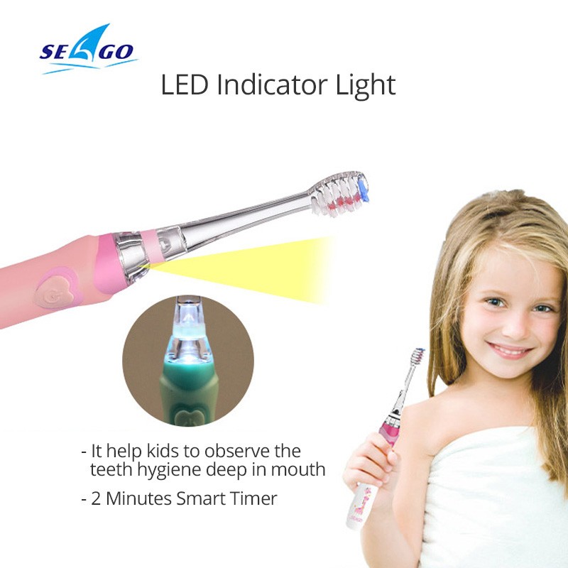 Seago Baby Sonic Electric Toothbrush Battery Powered Colorful LED Smart Timer Replaceable Toothbrush Dupont Brush Heads SG EK6