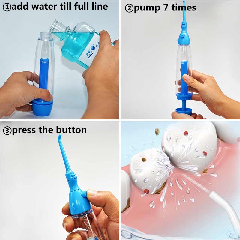 Portable Oral Irrigator Oral Cleaning Wash Your Teeth Water Irrigator Manual Water Selection Dental Flosser Scrubber No Electricity ABS