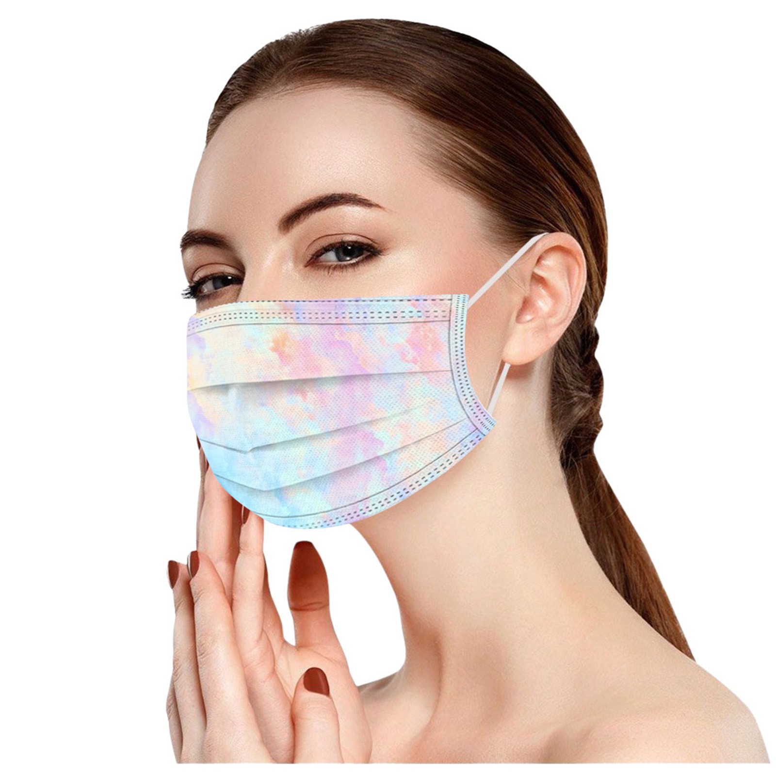 10/100pcs mascarilla headband 10pcs adult tie-dye gradient printed three layers dust-proof disposable mask masque cenfant cuddly