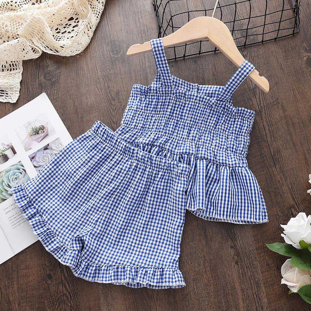 Bear Leader Baby Girls Clothes Sets Summer Plaid Print Girl Sleeveless T-shirts Vest Pants 2pcs Casual Outfits Kids Clothes