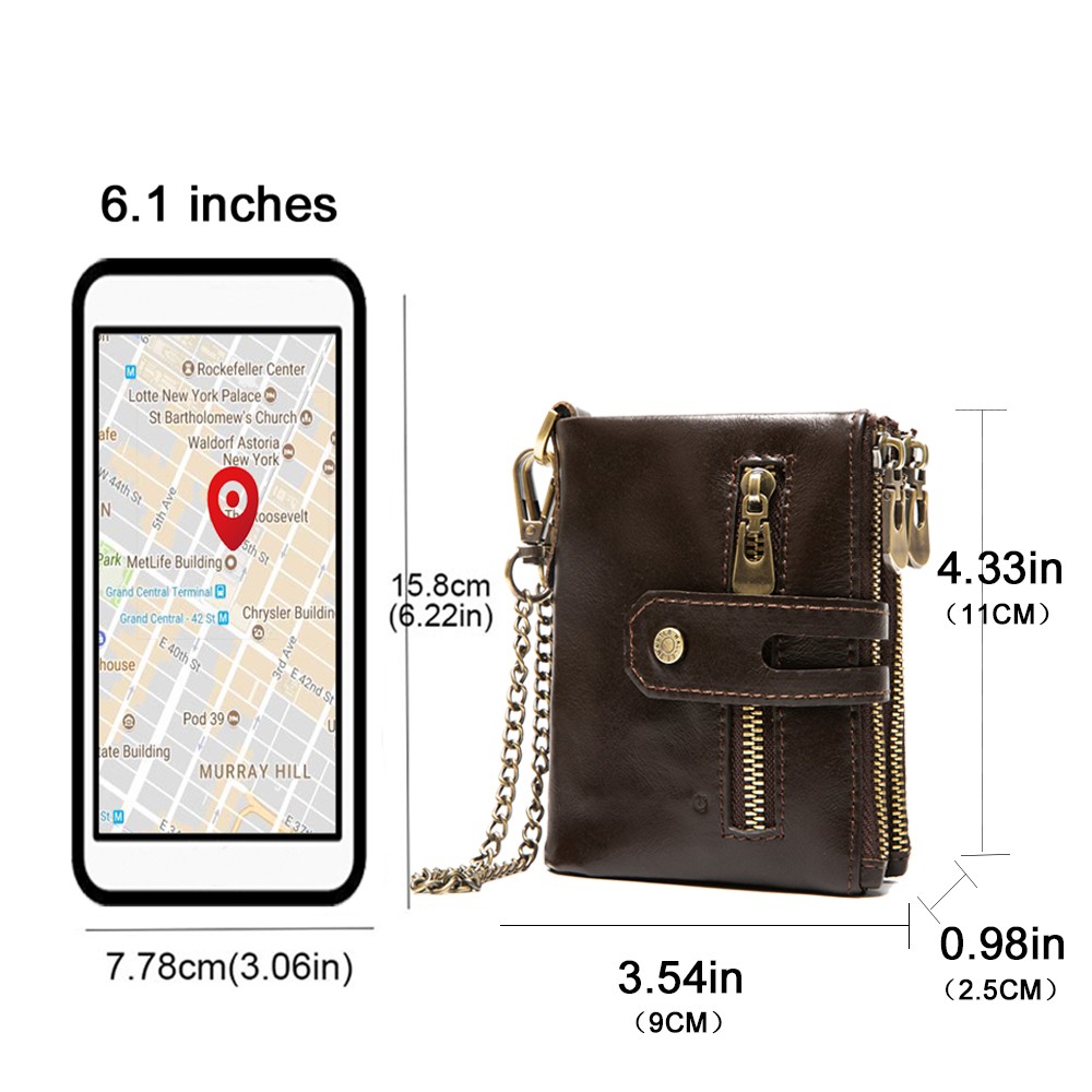 Smart Wallet GPS Record Bluetooth Free Shipping Engraving Gift Coin Purse Chain Genuine Leather Card Holders Men Zipper Clutch