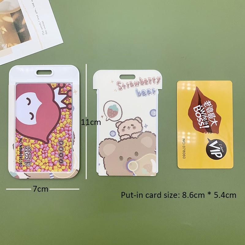 New Cute Cartoon Flocking Bear ID Credit Bank Card Holder Student Keychain Bus Card Case ID Badge Cover Women Men Pendants