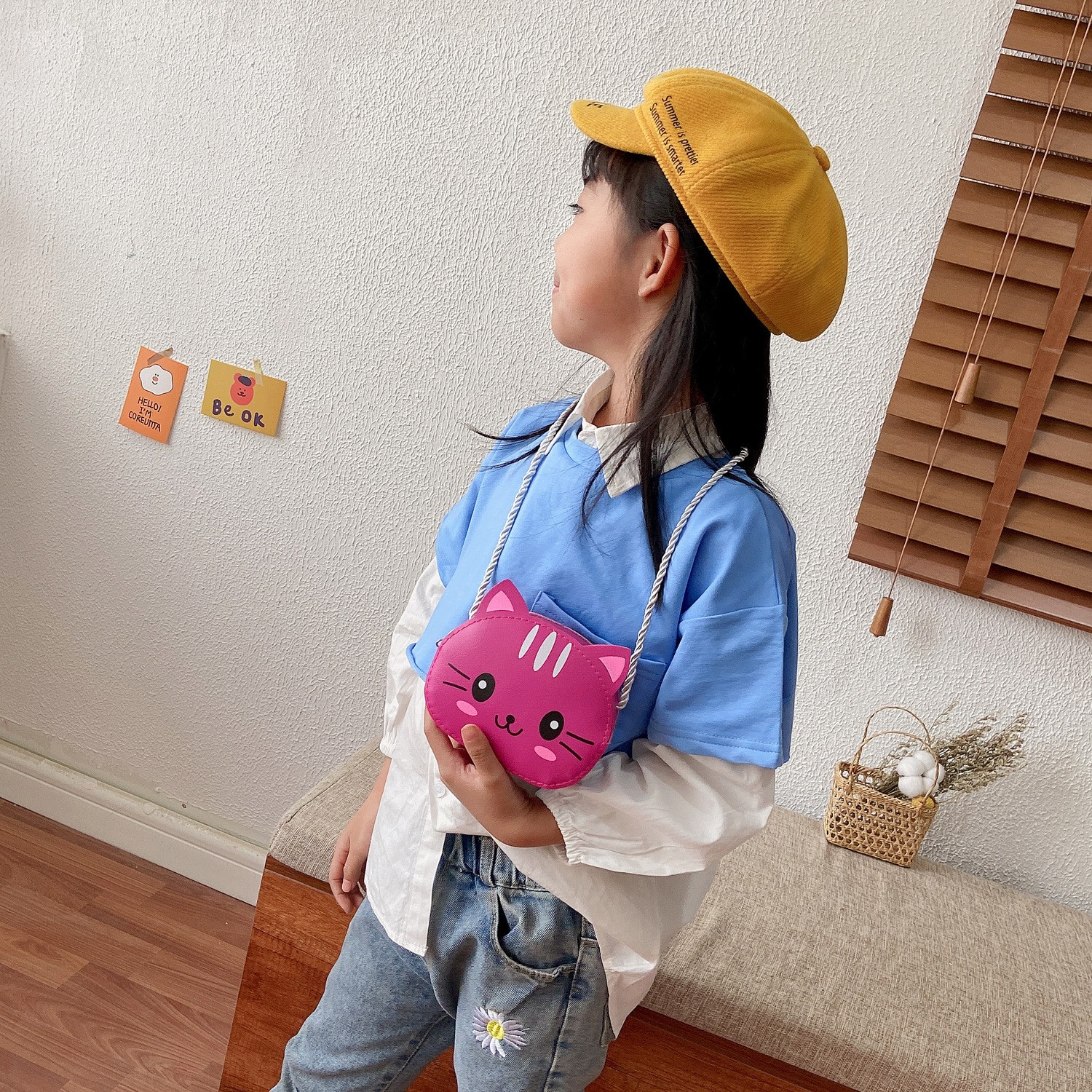 New Children Small Bags Baby Girls PU Leather Small Shoulder Crossbody Bags Cute Cat Kids Coin Purse Wallet