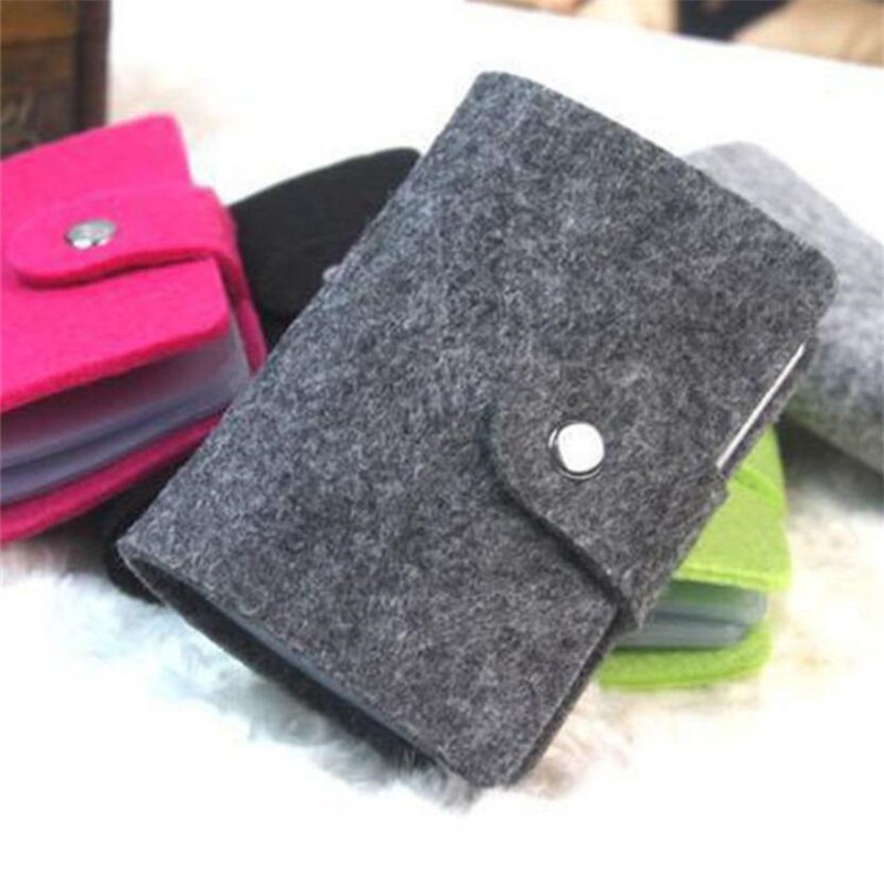 24 Slots Felt Wool Felt Women Men ID Credit Card Button Case Holder Wallet Organizer Gift Business Card ID Card Holder Wallet