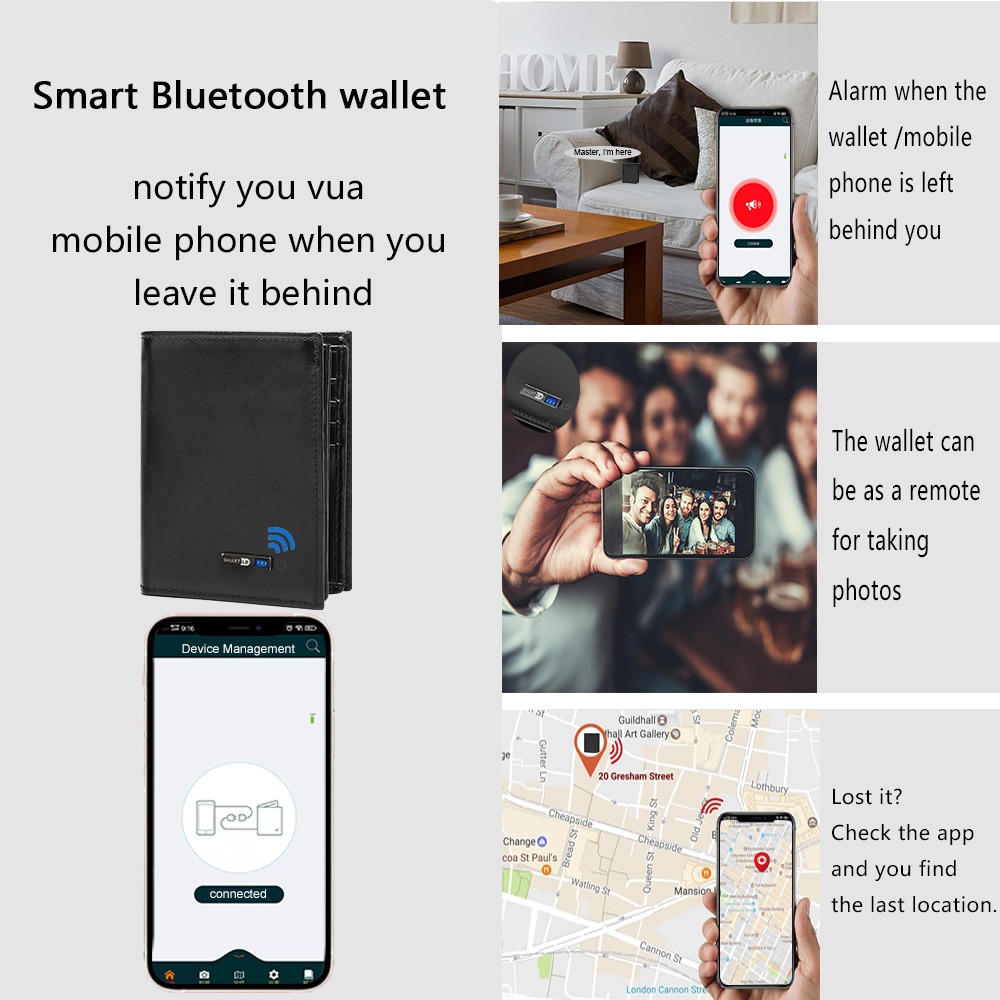 SmartLB Smart Anti-theft Wallet GPS Bluetooth Tracker Leather Wallet Clutch Mini Card Holder Christmas Gift for Father's Day