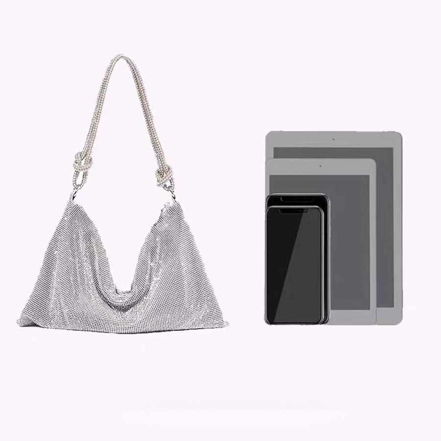 luxury designer shoulder bag fashion silver shiny crystal dinner women party wedding purses and handle rhinestones evening bag