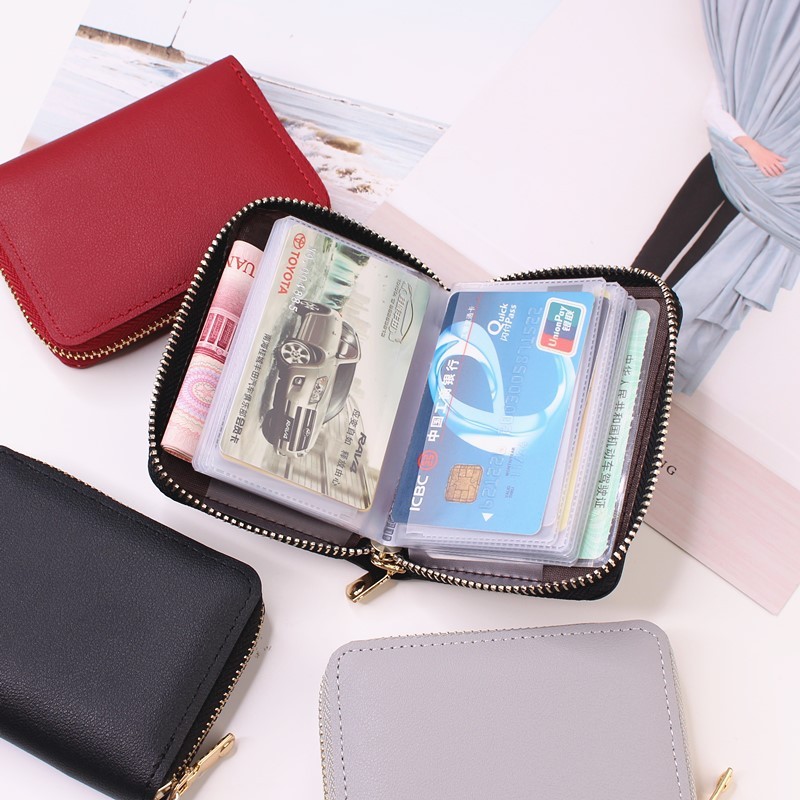 Women/Men Business Card Holder Wallet Case Red/Black/Grey/Yellow/Blue/Purple Credit Card Case 26 Bit Zipper Card Wallet