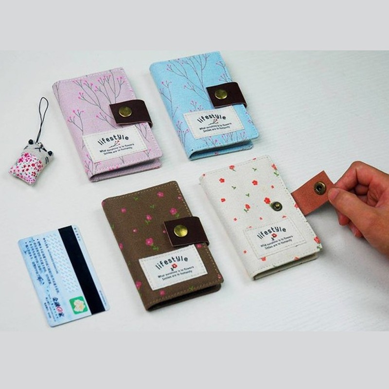 Creative Women Canvas ID Credit Card Holder Bagt Women Travel ID Bank Credit Card Holder Hasp Business Card Wallet