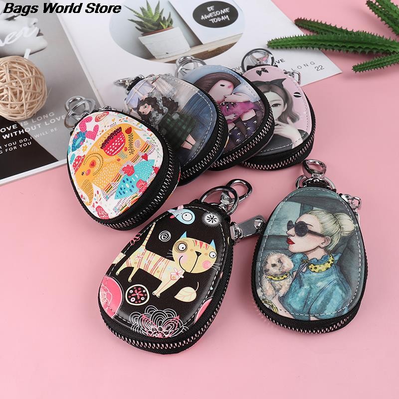 Fashion 1PC Women Key Bag Cartoon Girl Students Leather Key Wallets Key Case Car Key Chains Cover New Lovely Key Holder