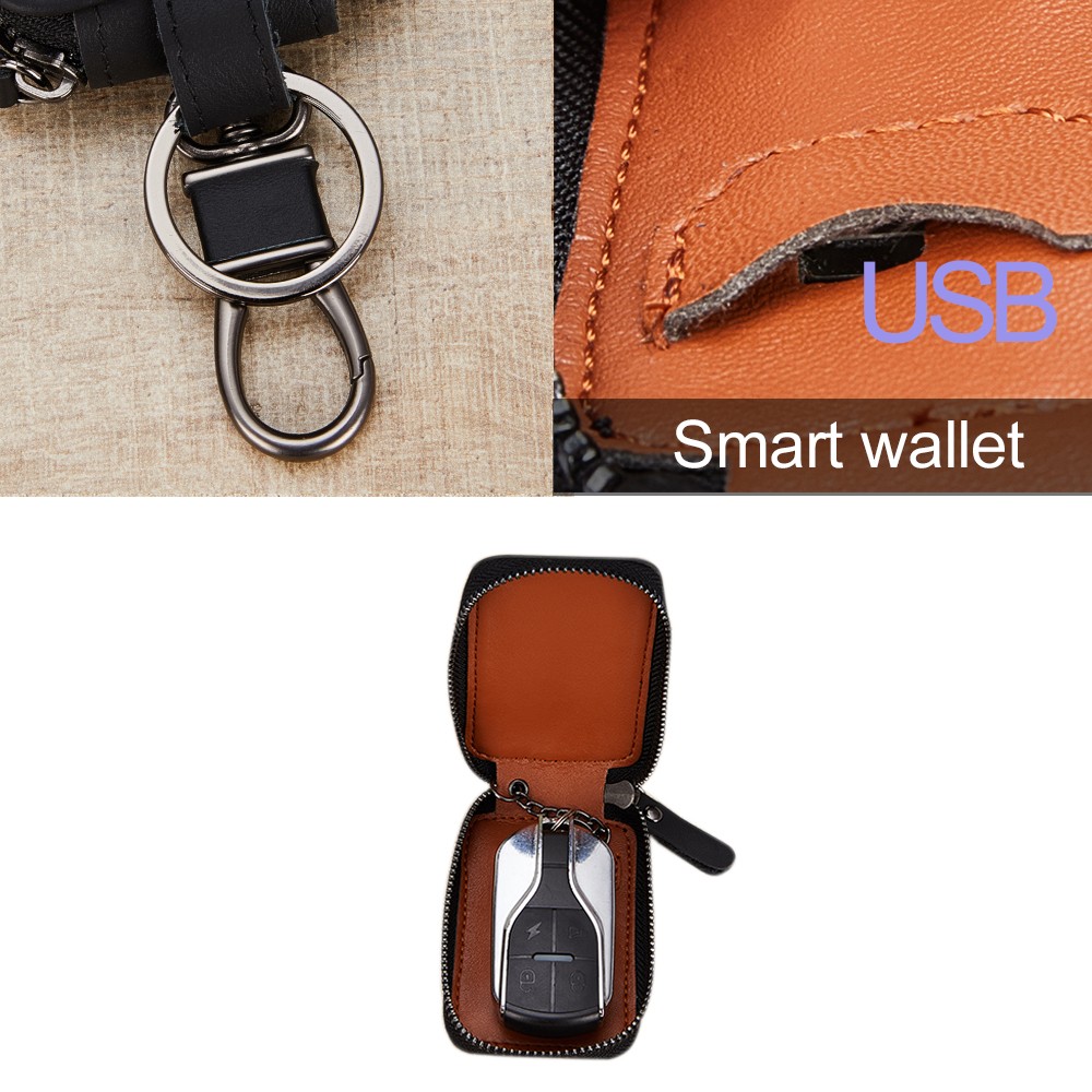 Smart Bluetooth Compatible Tracker Genuine Leather Wallet Keys Organizer Men Smart Car Holders Housekeeper Keychain Men