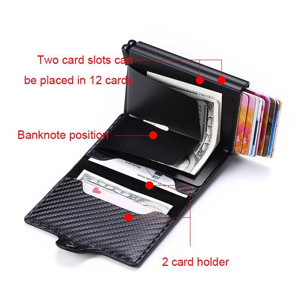 Custom Name Credit Card Holder Men Double Carbon Fiber Counter Rfid Card Holder Metal Wallet Business Bank Credit Card Small Wallet