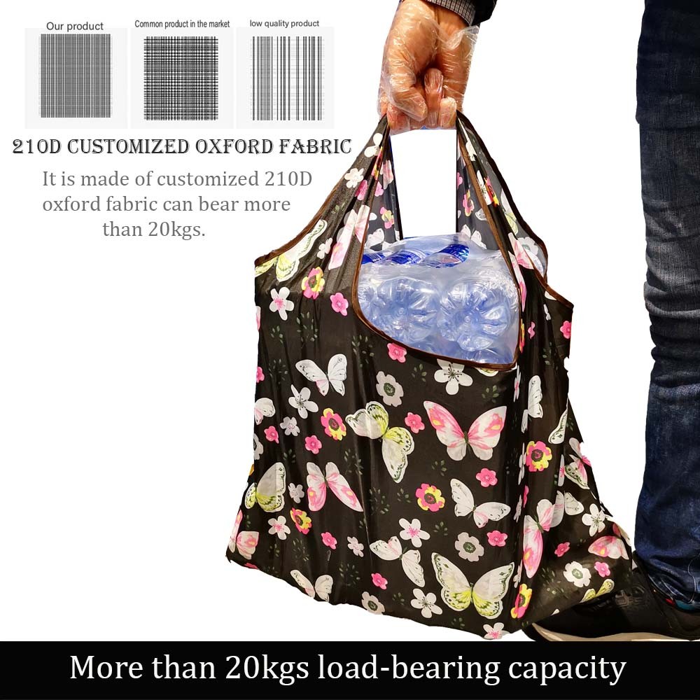 Large Durable Nylon Printing Foldable Eco-friendly Shopping Bag Tote Folding Pouch Bags Convenient Storage Bags Large Capacity