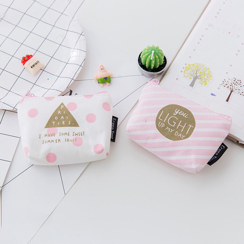 1PC Coin Purse Canvas Wallet Bag With Zipper Card Holder Mini Cute Pink Mini Wallet