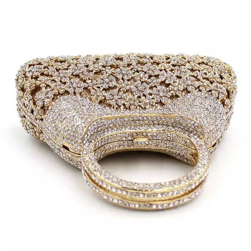 XIYUAN-Women's Gold Crystal Diamond Evening Bag Luxurious Party Bag Openwork Chain Shoulder Bag Women Bridal Party Handbag