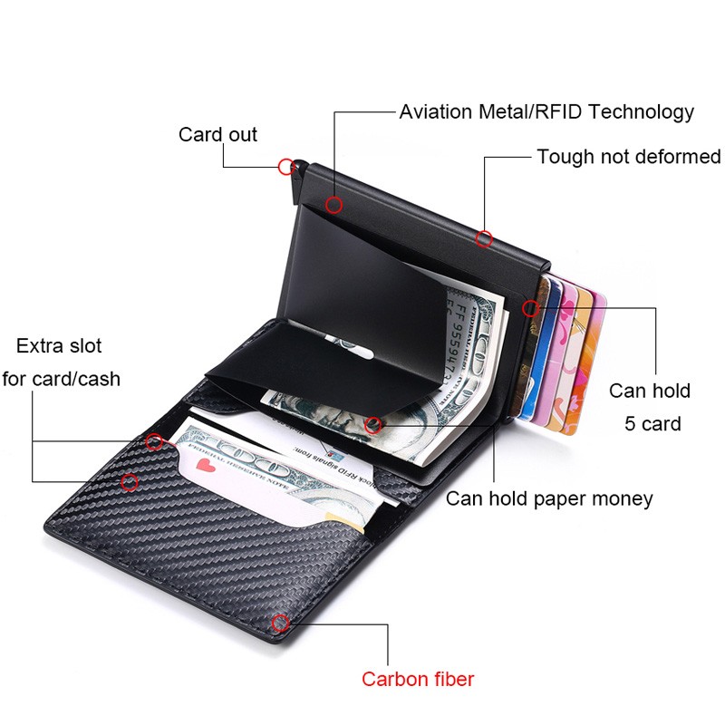 Carbon Fiber Anti RFID Bank Card Holder Men Women Business Credit Card Holder Card Holder Wallet Leather Case Bag Popwallet Logo Dropshipping