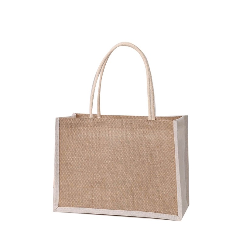 Jute Tote Bags Burlap Handbag Reusable Beach Grocery Shopping Bag With Handle Large Capacity For Women Girls