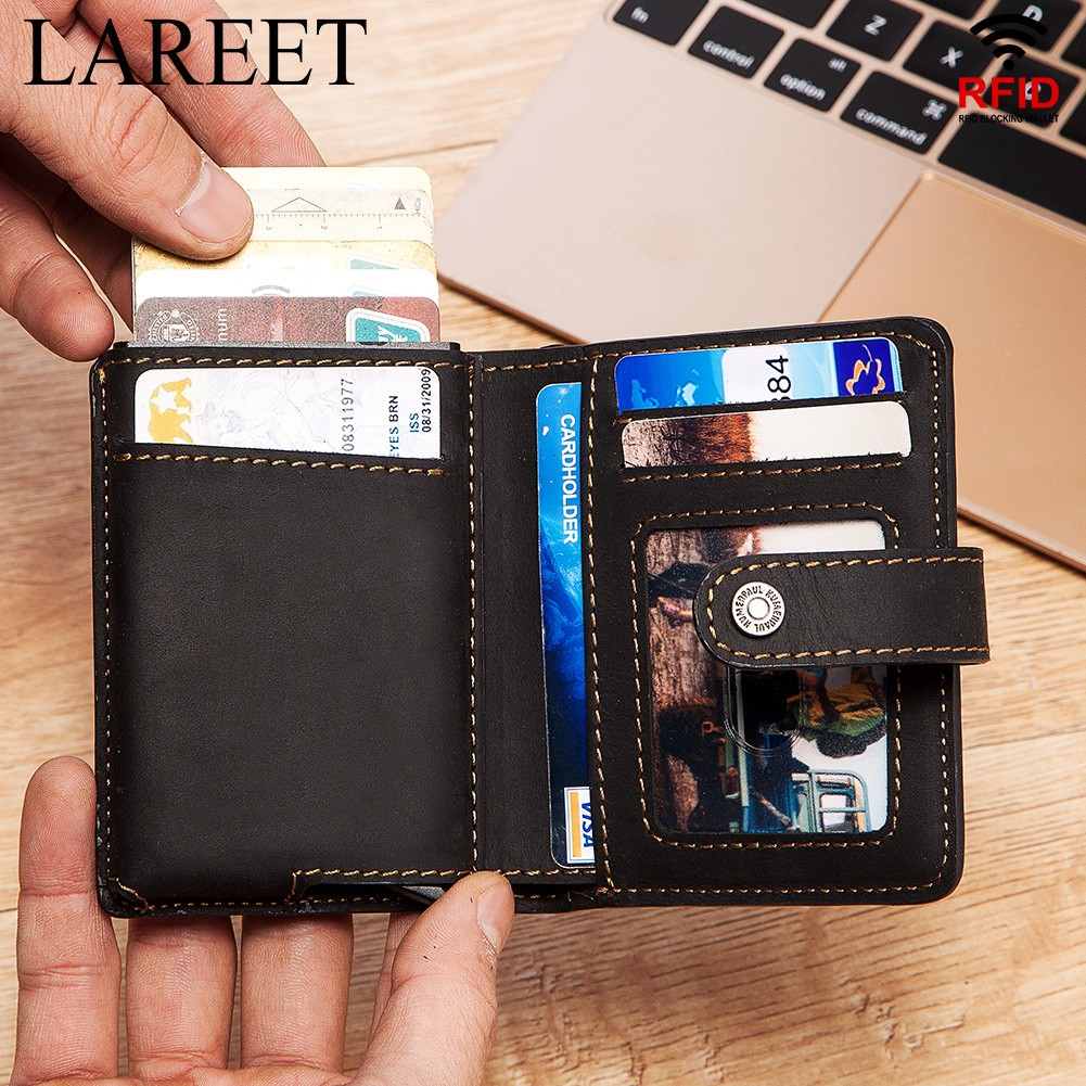 Short RFID Men Thin Bank Wallets Credit Card Holder Slim Male Nut Zipper Hasp Purse Genuine Leather Passport Travel Bags