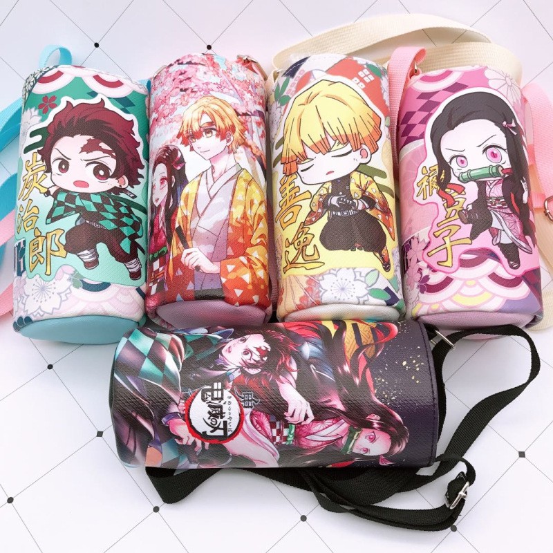 Devil Blade Cartoon Anime Peripheral PU Cup Cover Demon Slayer Kimetsu no Yaiba Kamado Nezuko Student Children Kids Kettle Bag